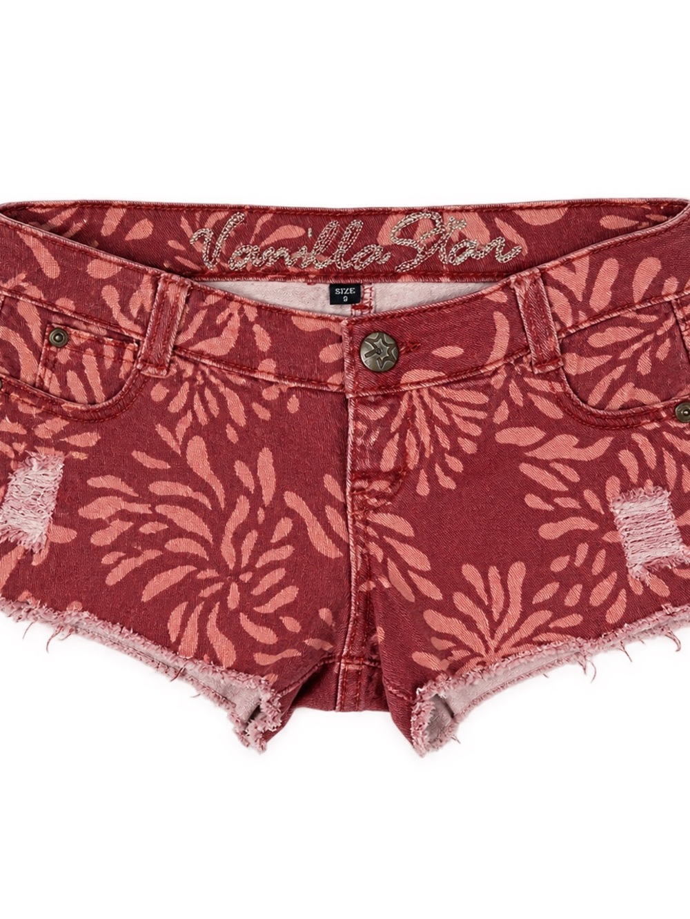 Y2K Vanilla Star Mini Shorts Distressed Low Rise Sz 9